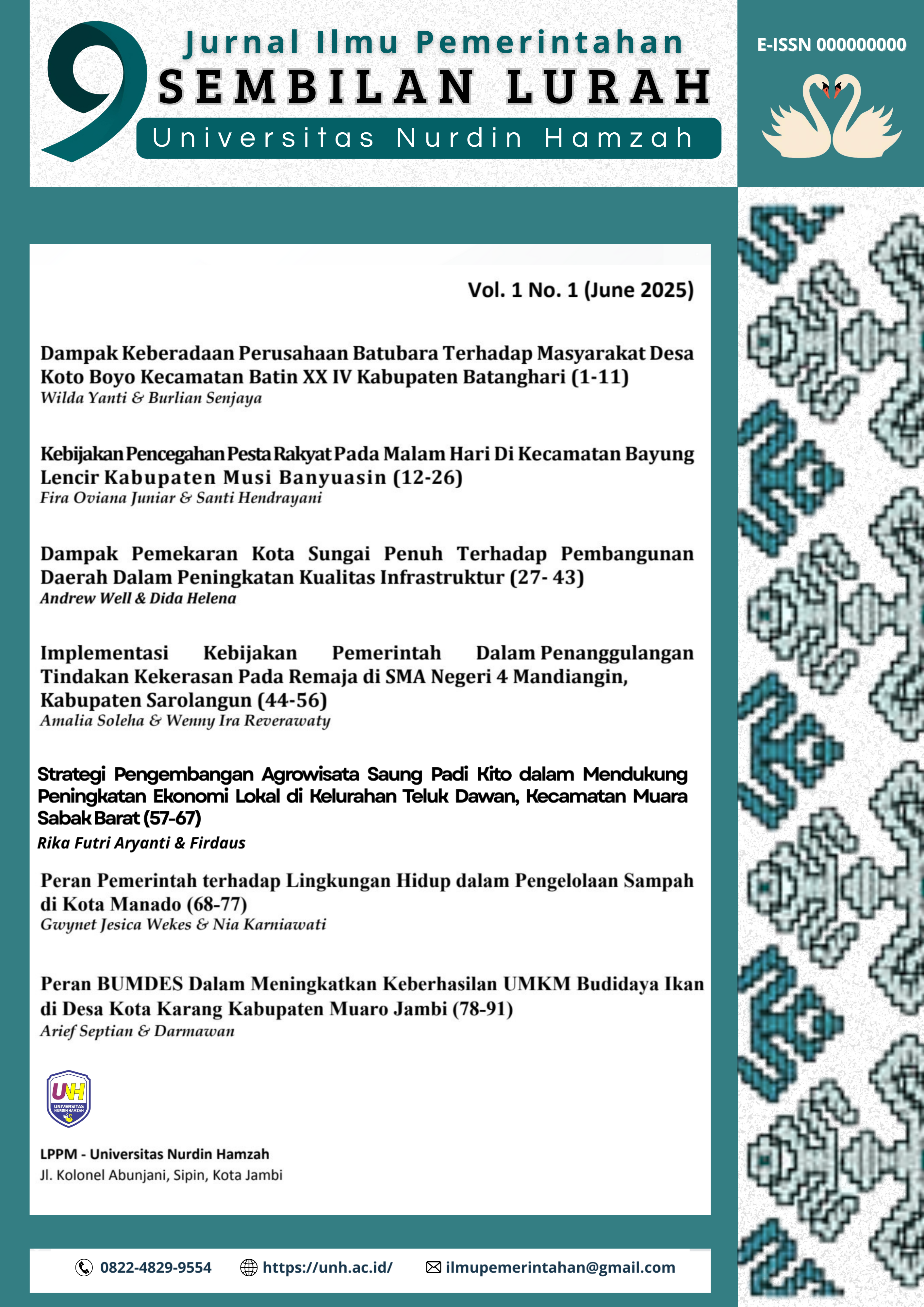 					View Vol. 1 No. 1 (2025): Sembilan Lurah: Jurnal Ilmu Pemerintahan
				